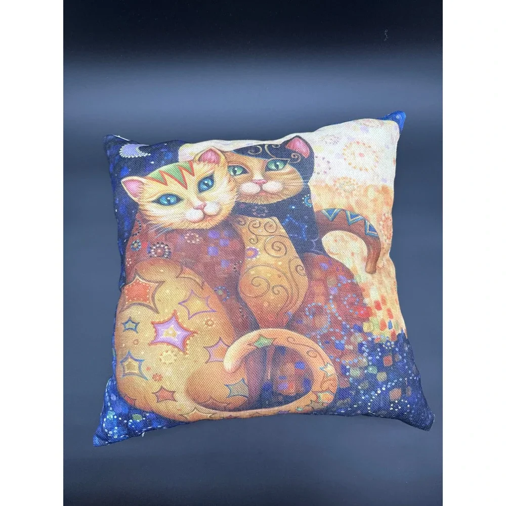 Set‎ of 2 Artistic Cat Throw Pillows Mosaic Celestial Moon Star Decorative 18x18